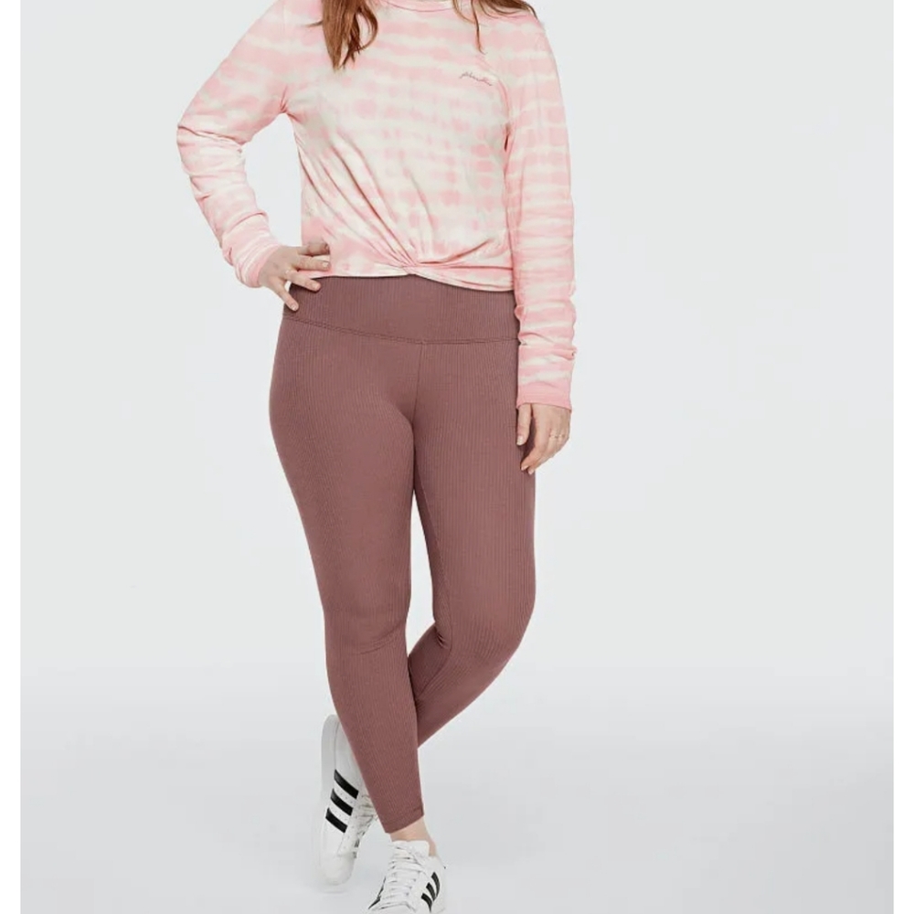 Pink by Victoria Secret Size Large Ribbed Mauve Leggings